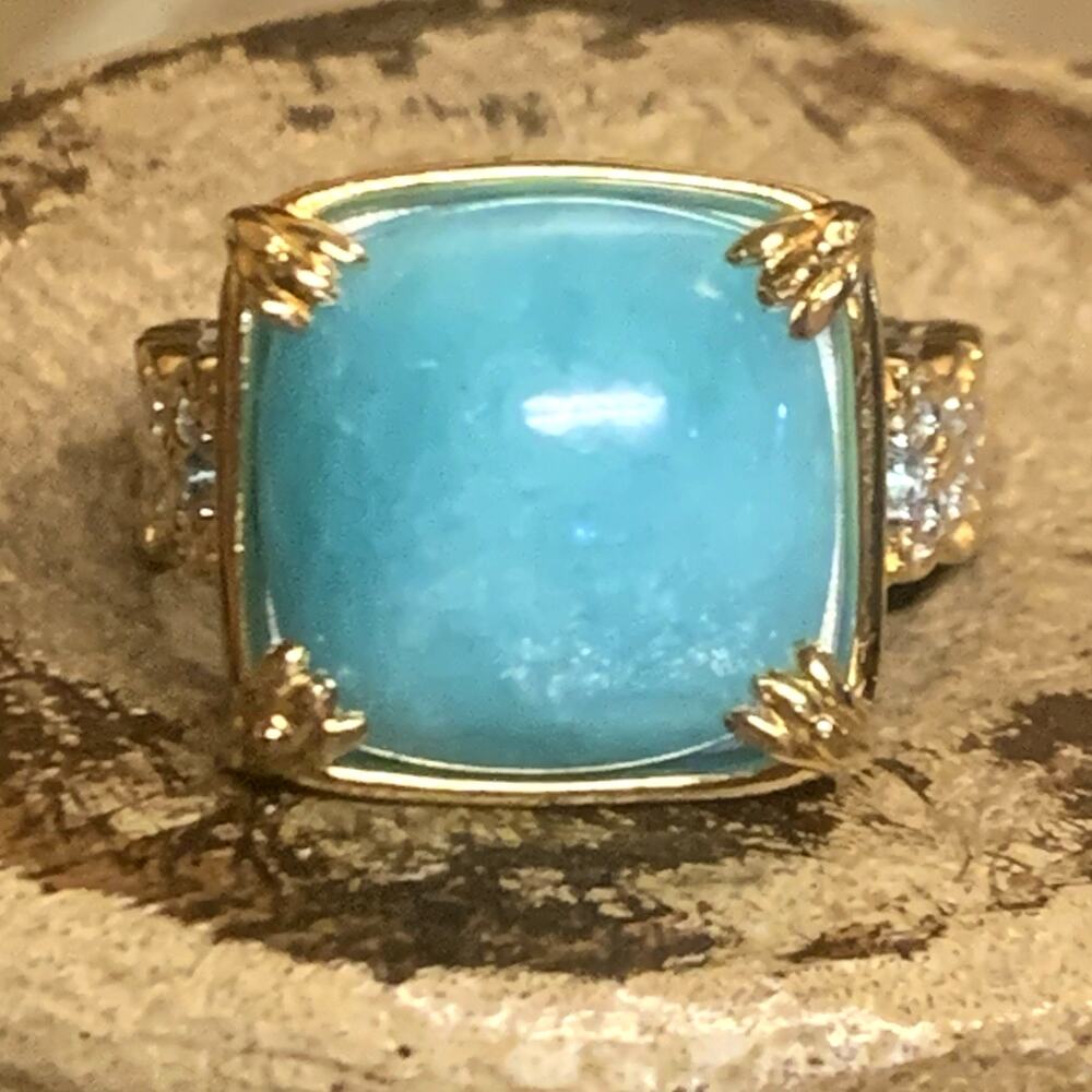 Gems En Vogue Ring Sz 9 Two Tone Sterling Silver & Amazonite Michael Vallitutti